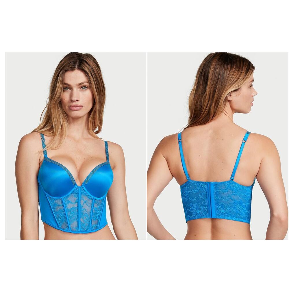 Victoria’s Secret Bombshell Shine Strap Push-Up Corset Top Blue 36B